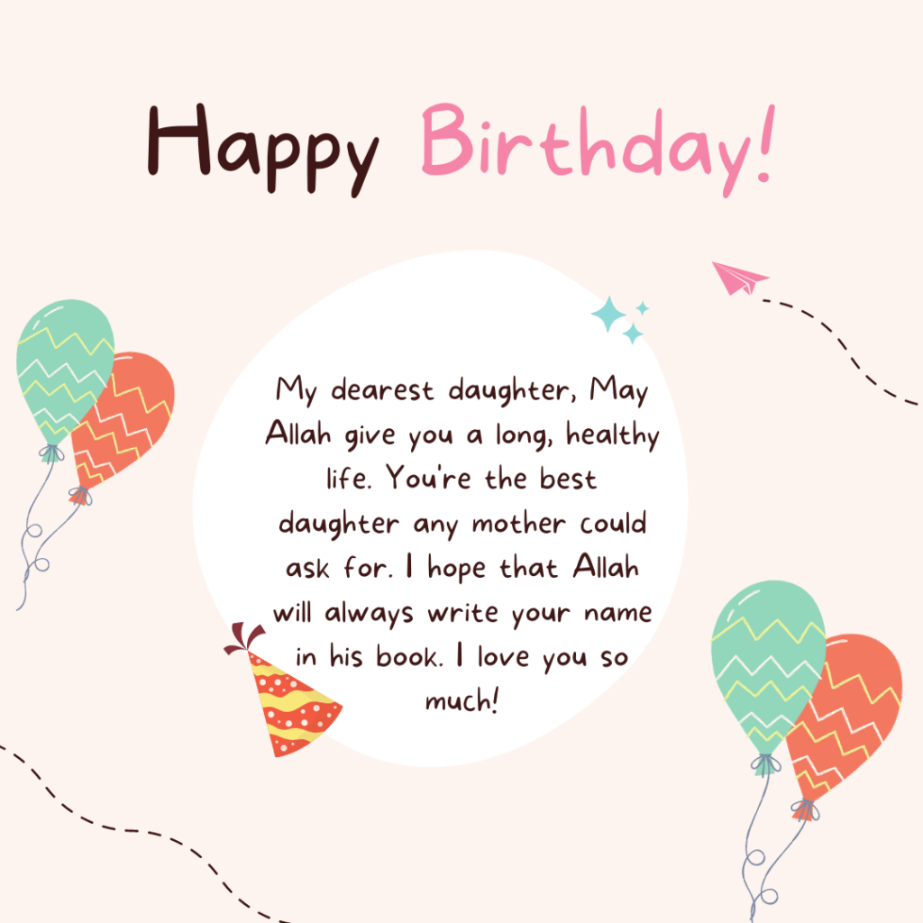 Islamic Birthday Card And Status For Daughter 